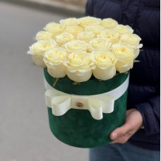19 роз "Иванна" в зеленом бархатном цилиндре
